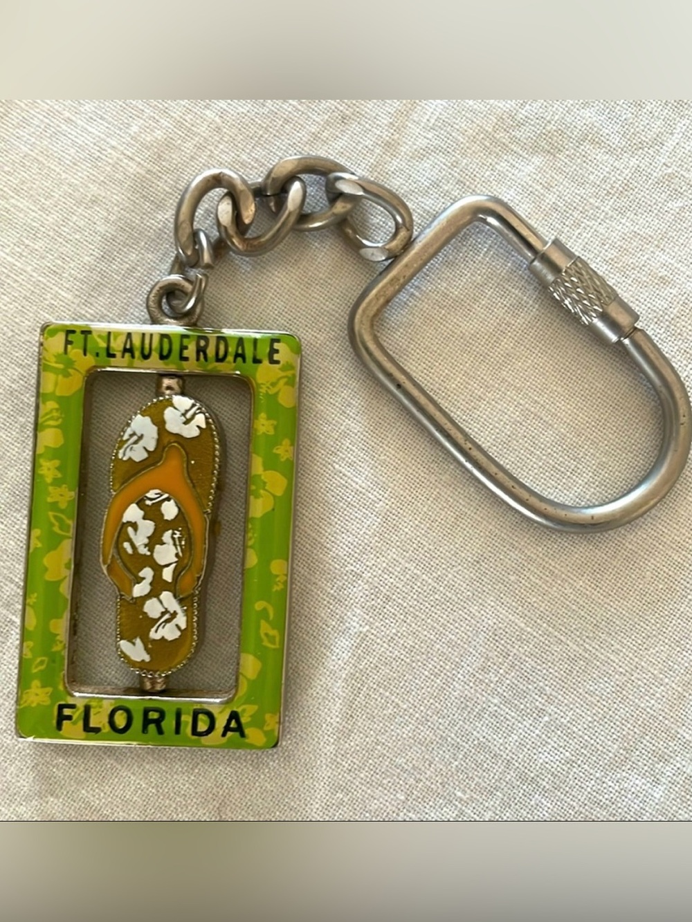 Fort Lauderdale Florida Flip Flop Souvenir Keychain Carabiner Green Brown New
